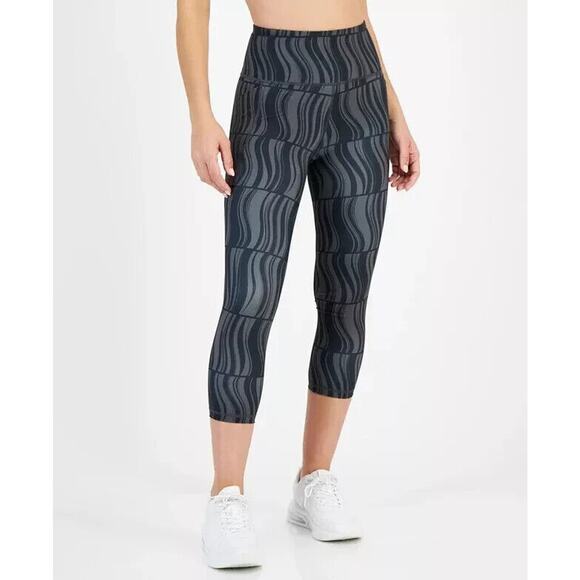 ID Ideology Active Wavey-Print Cropped Compression Leggings Women's Deep Black - Picture 1 of 5